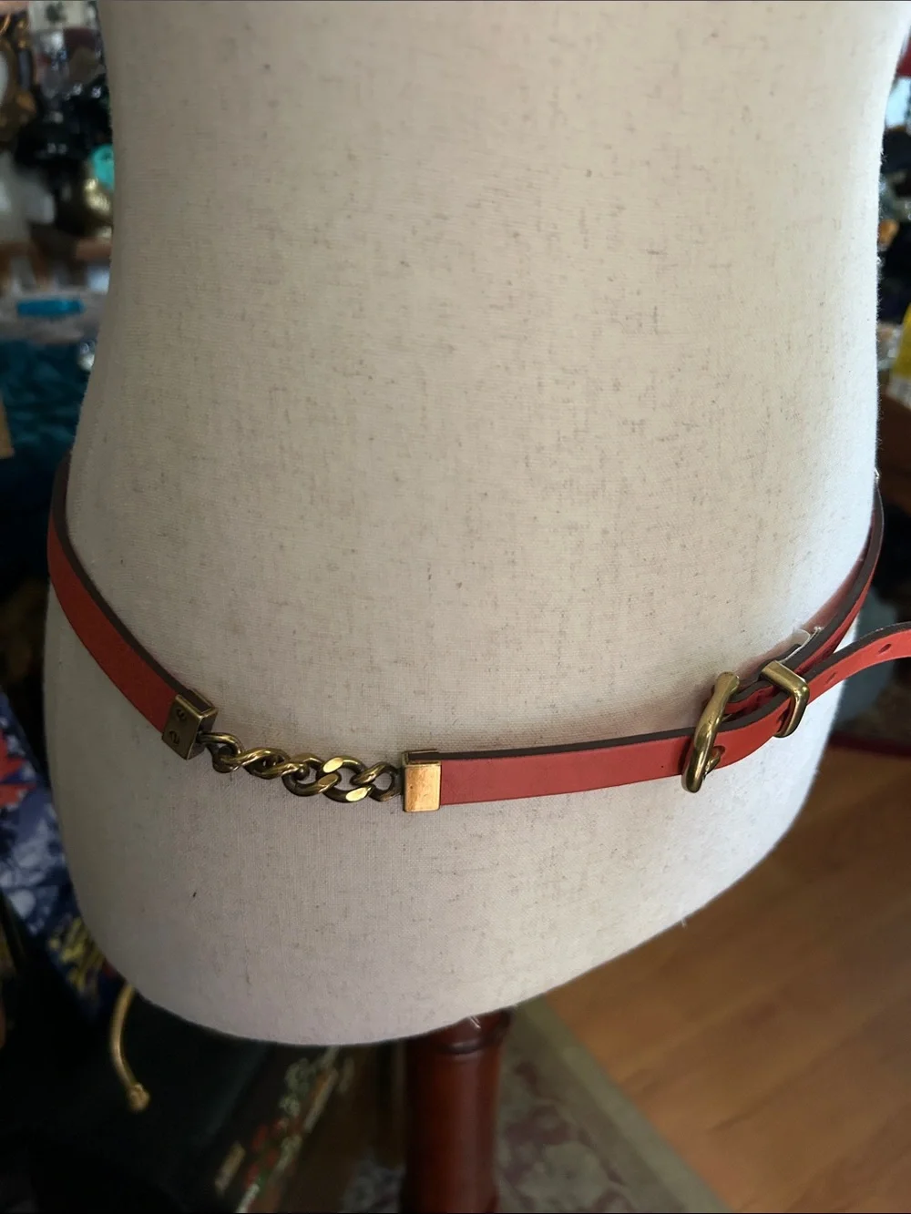 Burnt Orange Leather Chain-Detail Belt